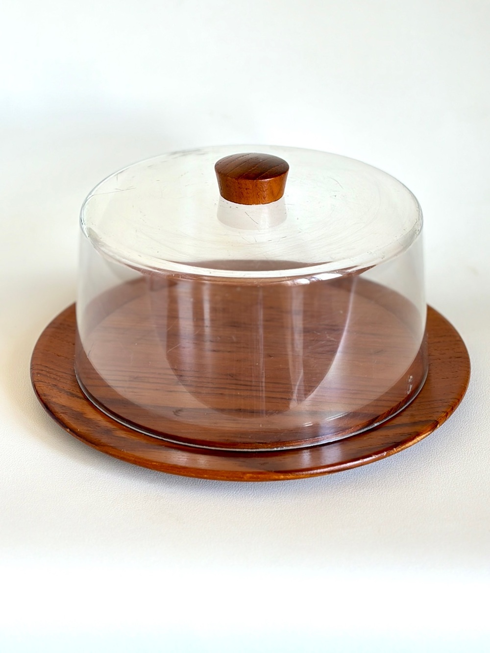 Karl Holmberg Covered Cheese Plate Platter Teak Lucite Dome Lid Acrylic Cover